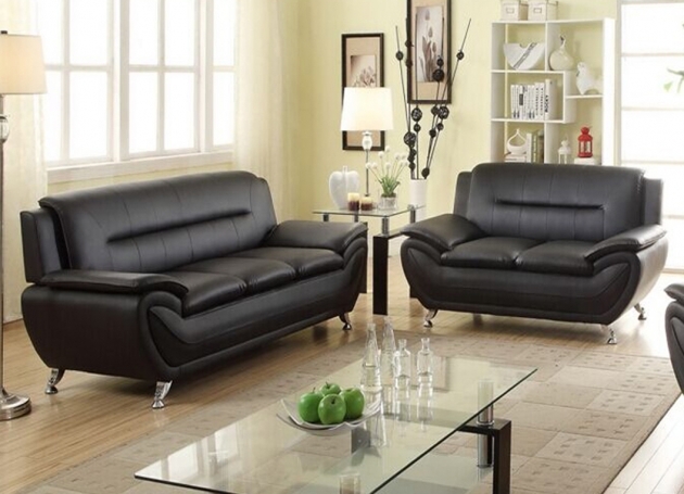 Awesome Norton Black Faux Leather Modern Living Room Sofa Pic