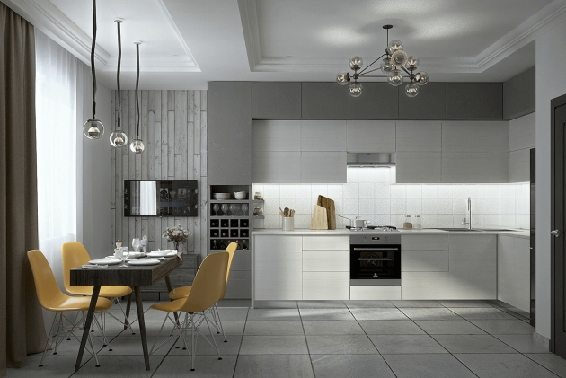 Classy Kitchen Design Grey And White Picture