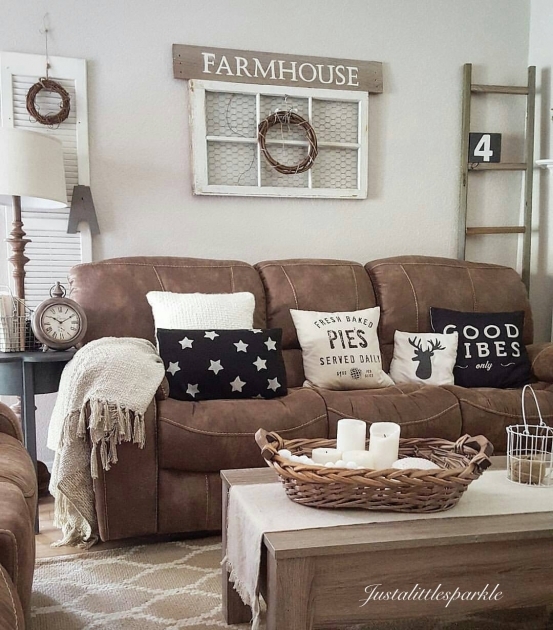 Gorgeous Living Room Decor With Brown Couch Photo