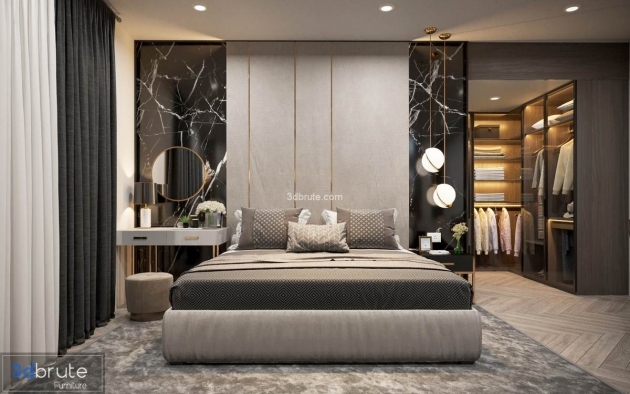 Inspirational Modern Bedroom 3D Model Free Download Photo