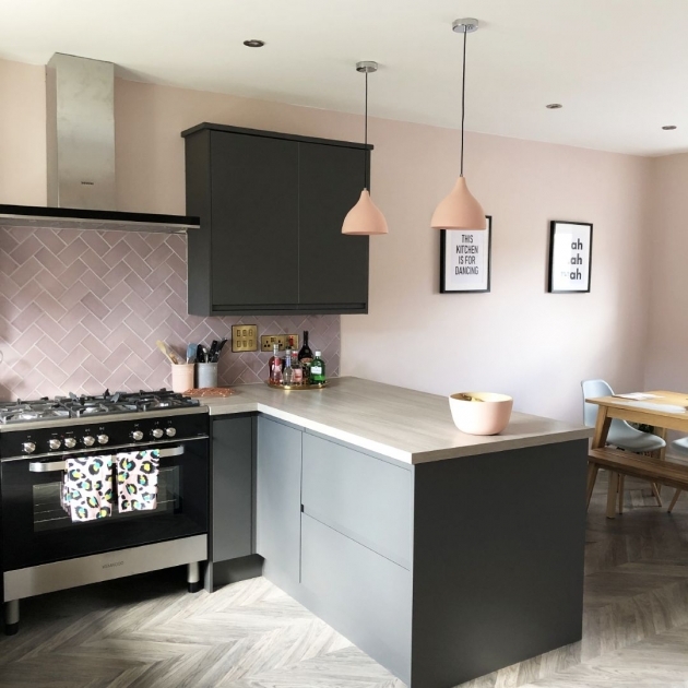Interesting Pink And Grey Kitchen Decor Image