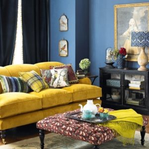 Blue Living Room Yellow Sofa