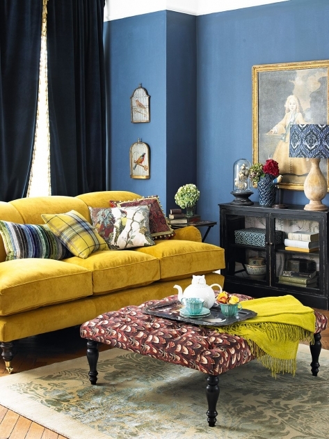 Marvelous Blue Living Room Yellow Sofa Photo