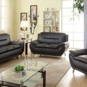 Norton Black Faux Leather Modern Living Room Sofa