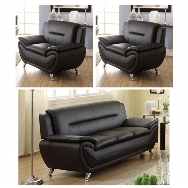 Nice Norton Black Faux Leather Modern Living Room Sofa Picture