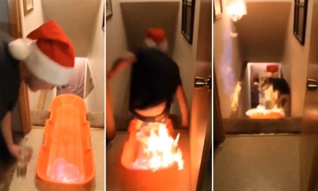 Remarkable Guy Jumps From Stairs To Table Image