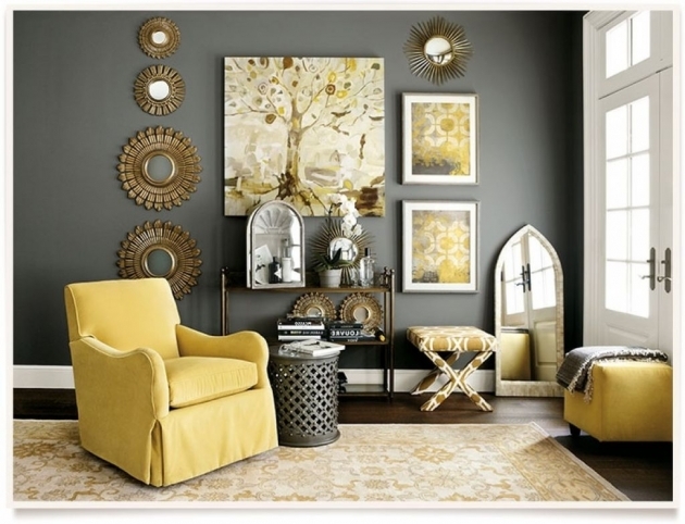 Stunning Yellow And Grey Decor Living Room Photo