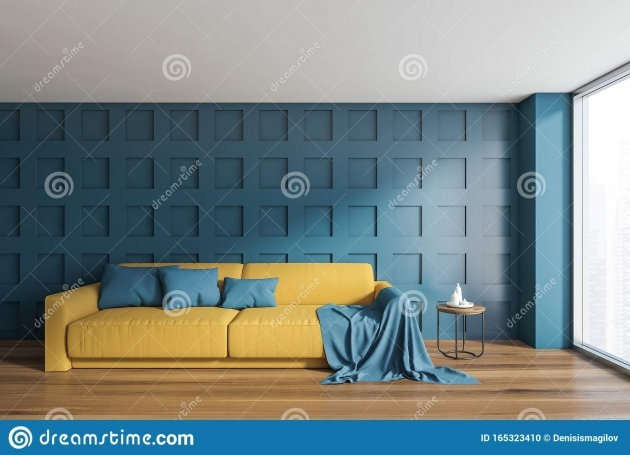 Stylish Blue Living Room Yellow Sofa Pic