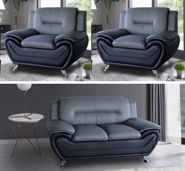 Stylish Norton Black Faux Leather Modern Living Room Sofa Photo