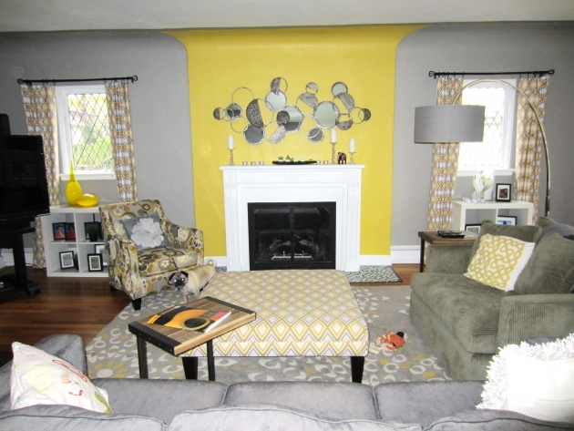 Stylish Yellow And Grey Decor Living Room Photo